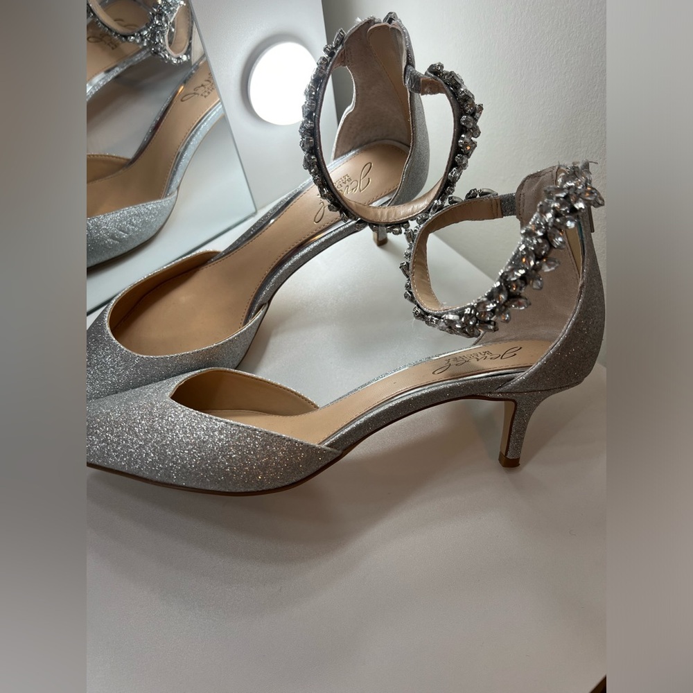 Silver women’s kitten heels